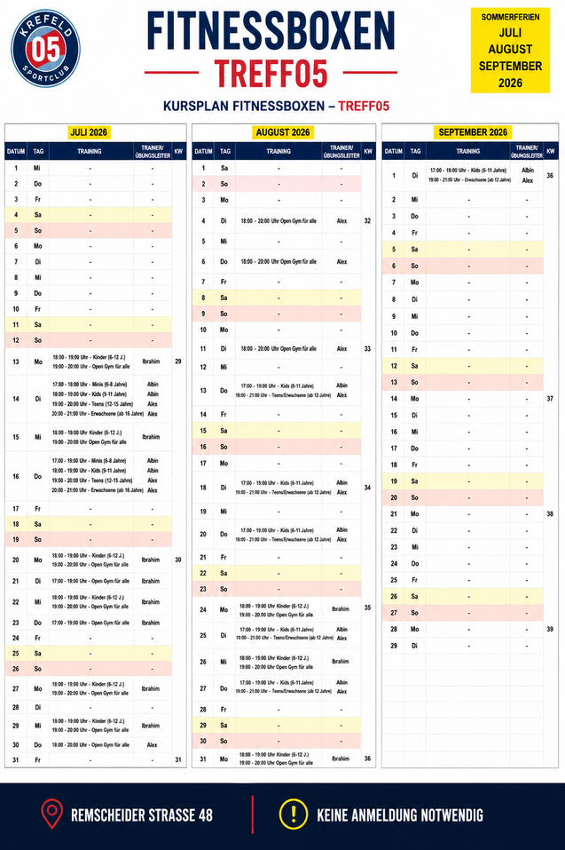 Trainingsplan Schnuppertraining Boxen